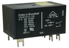TE CONNECTIVITY / POTTER & BRUMFIELD T92S7A12-120 POWER RELAY, DPST-NO, 120VAC, 30A, PCB