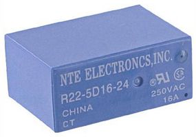 NTE ELECTRONICS R22-5D16-24 POWER RELAY, SPDT, 24VDC, 16A, PC BOARD
